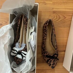 Lauren Conrad norita Leopard Print Pointed Toe Ballet Flats with Black Bow